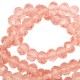 Faceted glass beads 8x6mm disc Smashing pink-pearl shine coating